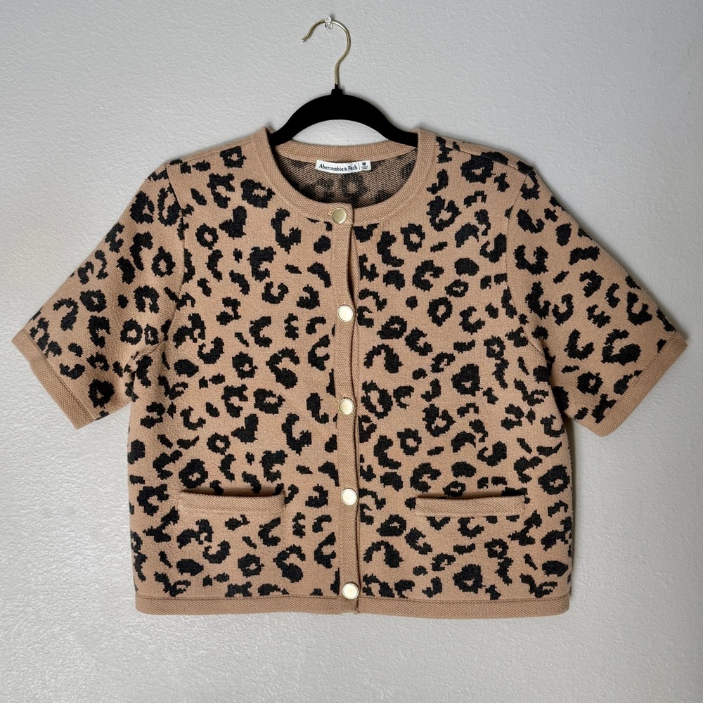 Abercrombie Leopard LuxeLoft Short-Sleeve Cardigan, M - Picture 3 of 6